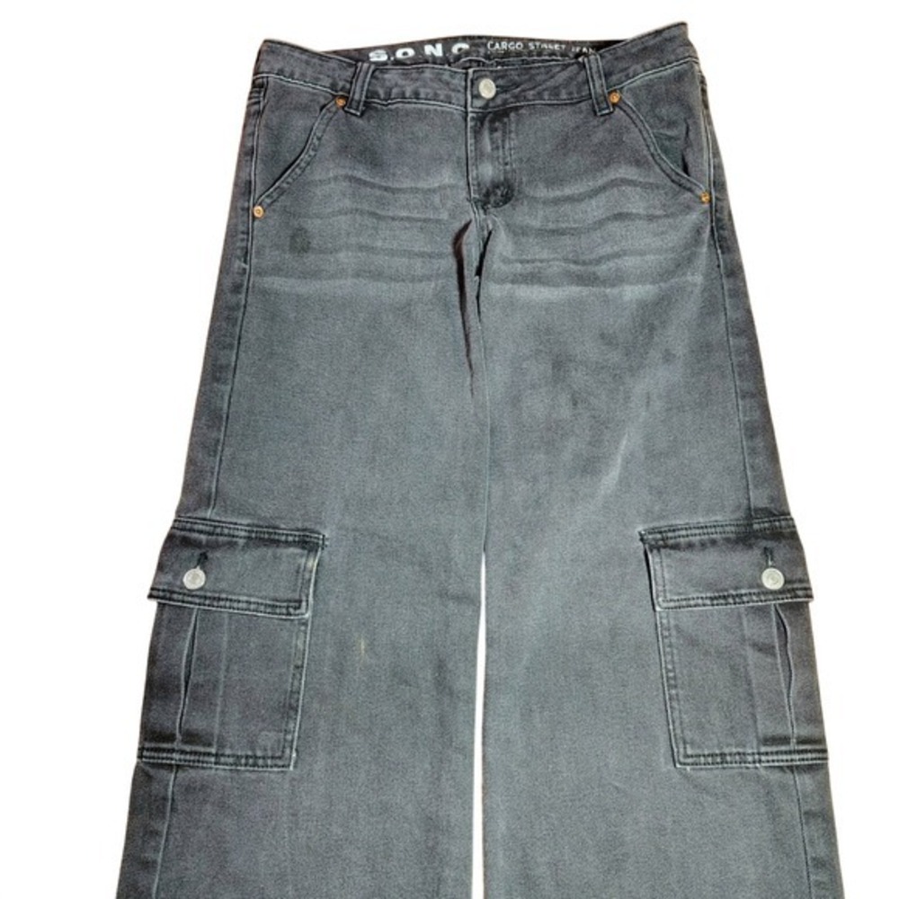 SONG Cargo Street Jeans Gray Low Rise Flare Leg Size‎ 7 28 hip hop baggy